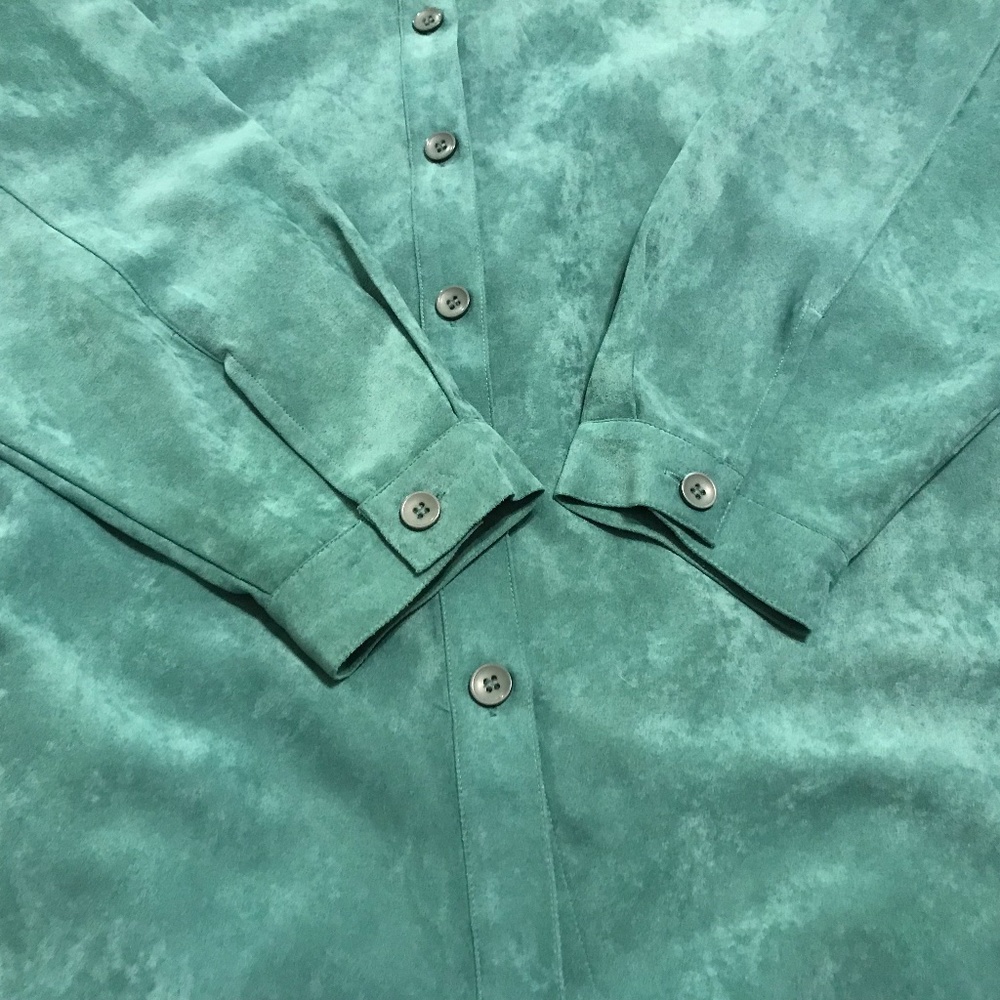 Relativity Teal Sueded Polyester Button Down Coll… - image 8